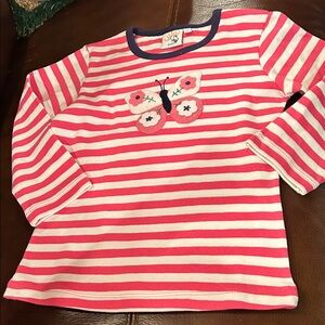 Pink Striped Long Sleeve Tee with Butterfly Design